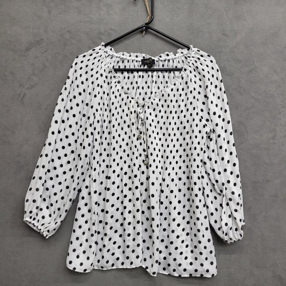 Melissa Paige Womens Size Petite Large Top Blouse Shirt Poka Dot Peasant Boho